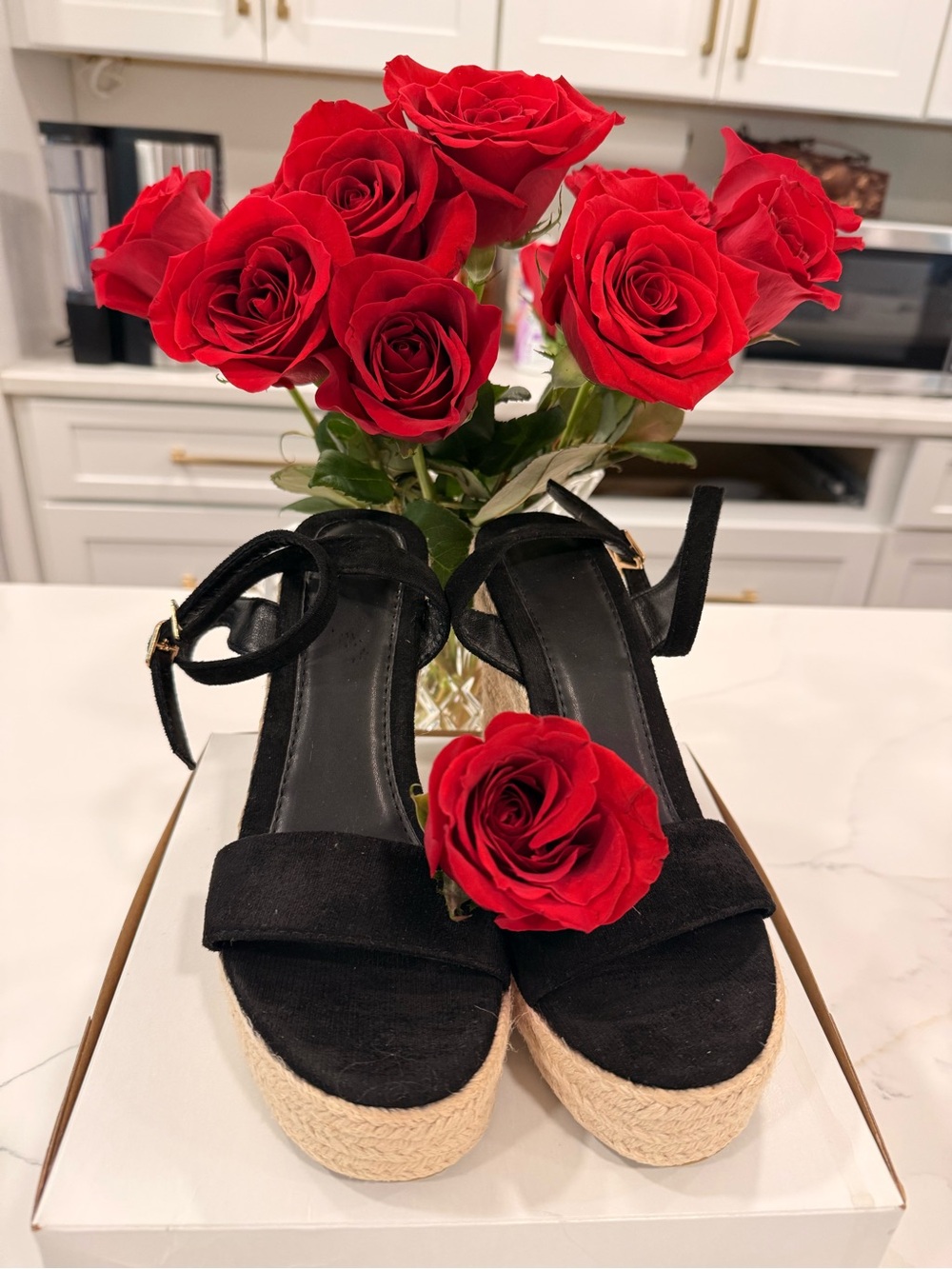 Black Espadrille Platform Sandals with Ankle Strap